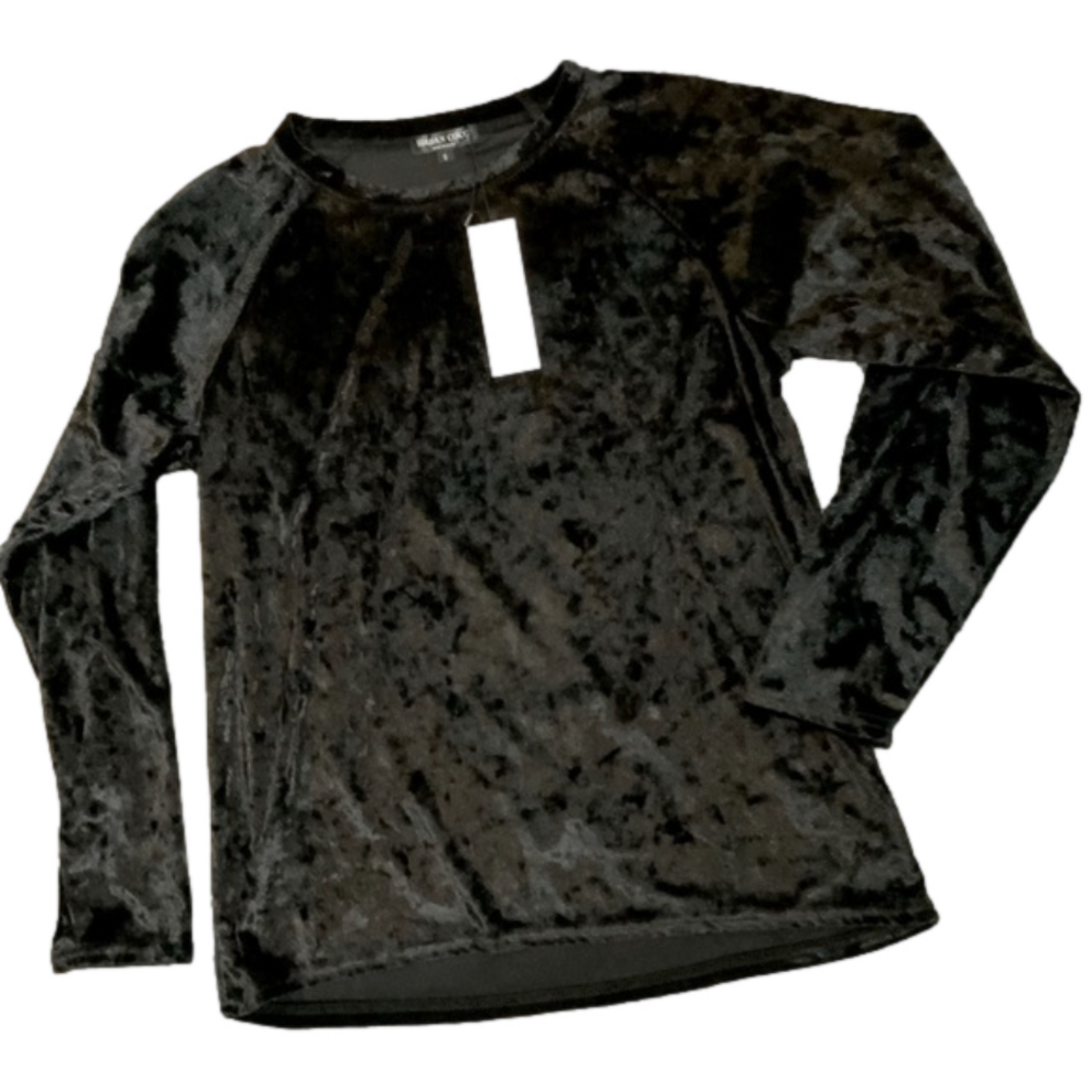 Urban Coco 🆕 Velvet Long Sleeve BLOUSE DRESS SHIRT BLACK CRUSHED VELVET